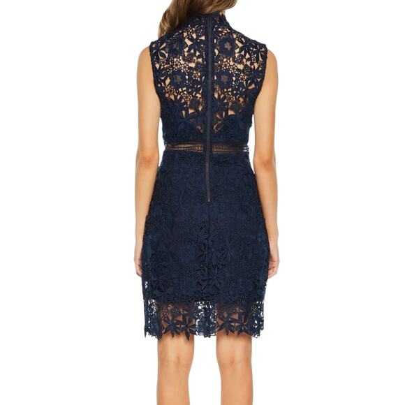 Bardot Paris Lace Applique Mini Dress Black Floral Cutout Mock Neck Sheer 10 - Picture 2 of 9